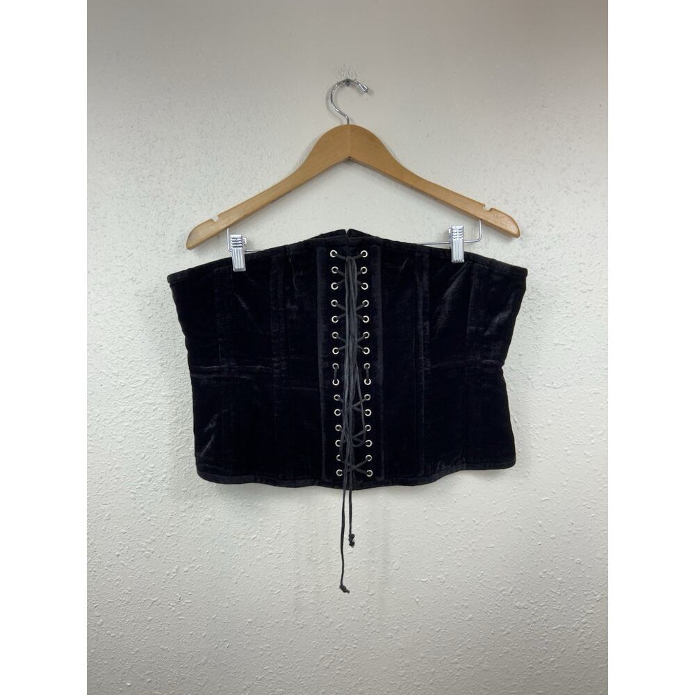 Black Velvet Lace Up Underbust Corset Waist Cincher Size 86CM Renaissance Faire